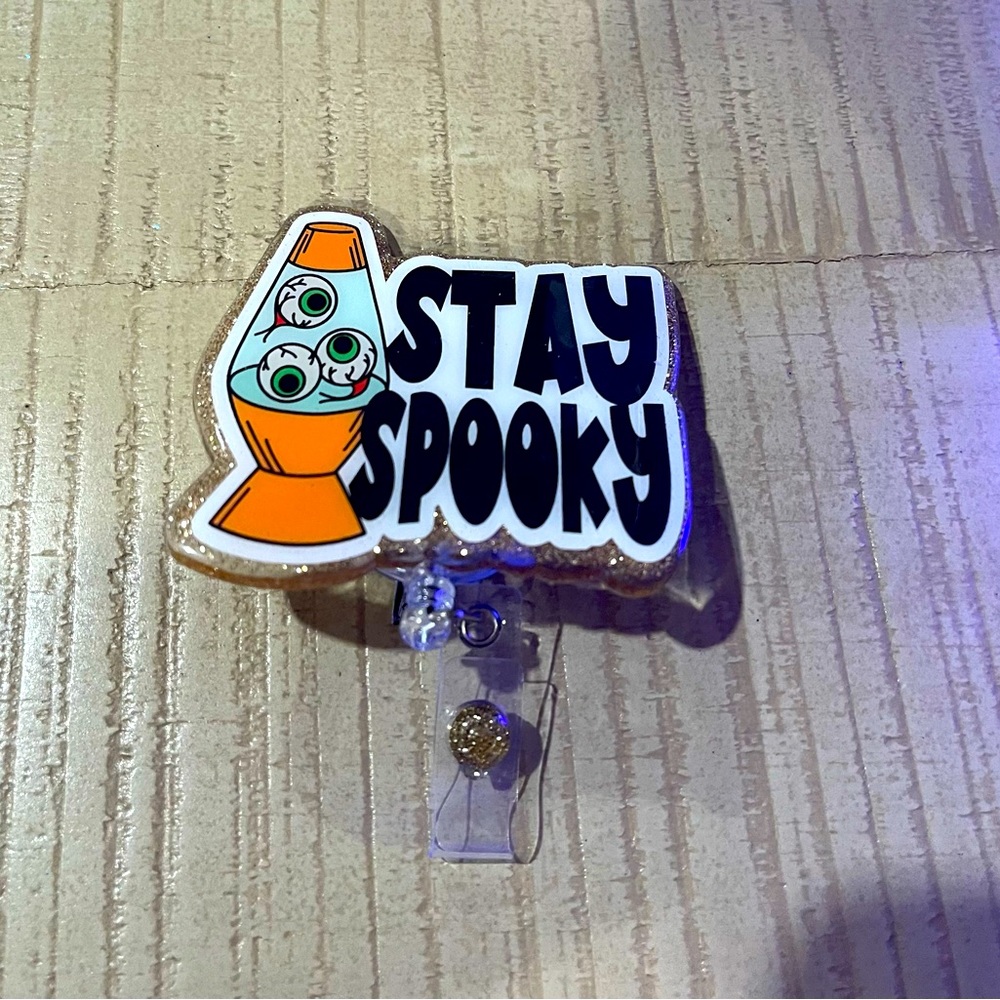 Stay Spooky Halloween Badge reel clip